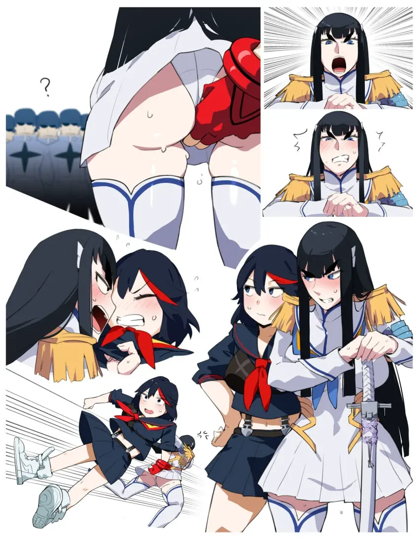 Image blush,breasts,female,highres,large_breasts,long_hair,2girls,black_hair,blue_eyes,multiple_girls,short_hair,sweat,thighhighs,panties,underwear,ass,embarrassed,grabbing,yuri,bakkanki,bakuzan,desperate,fingering,fingering_through_clothes,fingering_through_panties,incest,incestuous_desire,junketsu,kill_la_kill,kiryuuin_satsuki,matoi_ryuuko,needy,one-star_student_(kill_la_kill),satoriwappa,senketsu,sisters,stealth_fingering,thick_eyebrows,through_clothes,white_panties