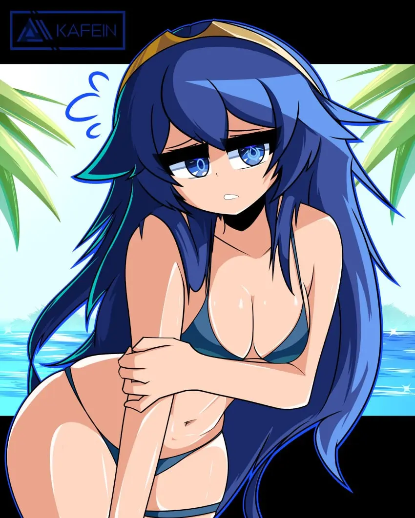 Image breasts,female,female_only,solo,blue_eyes,blue_hair,bikini,swimsuit,nintendo,alternate_costume,blue_bikini,blue_swimsuit,fire_emblem,fire_emblem_awakening,kafein,lucina_(fire_emblem)