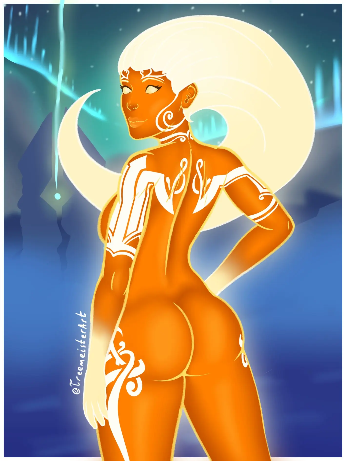 Image 1girls,female,solo,nude,ass,goddess,mythology,smite,treemeister,european_mythology,norse_mythology,orange_body,sol_(smite)