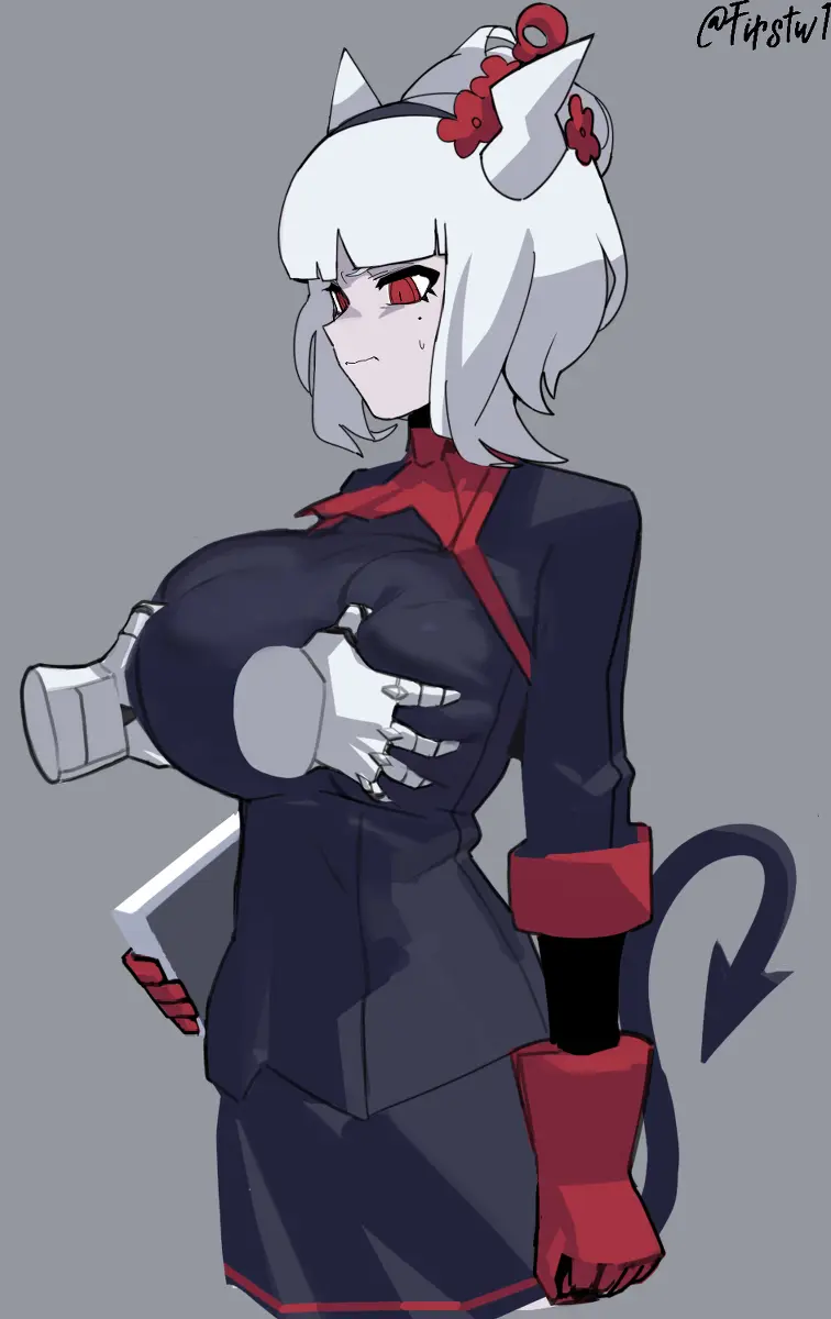 Image big_breasts,breasts,female,white_skin,horns,firstw1,helltaker,lucifer_(helltaker)