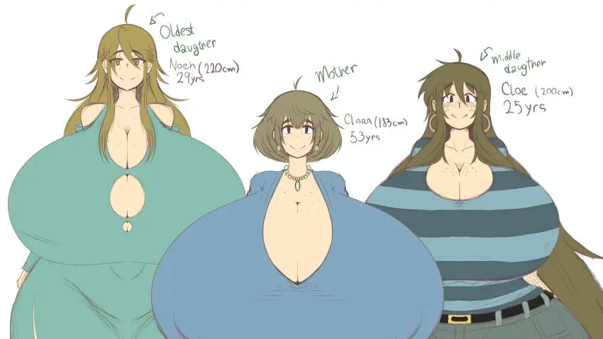 Image breasts,clothing,female,large_breasts,long_hair,looking_at_viewer,white_background,short_hair,thick_thighs,voluptuous,freckles,milf,wide_hips,cleavage,huge_breasts,gigantic_breasts,hyper_breasts,voluptuous_female,dress,mature_female,plain_background,3girls,bigger_than_her_head,clara_(crysnickel),cloe_(crysnickel),crysnickel,freckles_on_breasts,freckles_on_face,fully_clothed,mother_and_daughter,noeh_(crysnickel,noeh_(crysnickel)