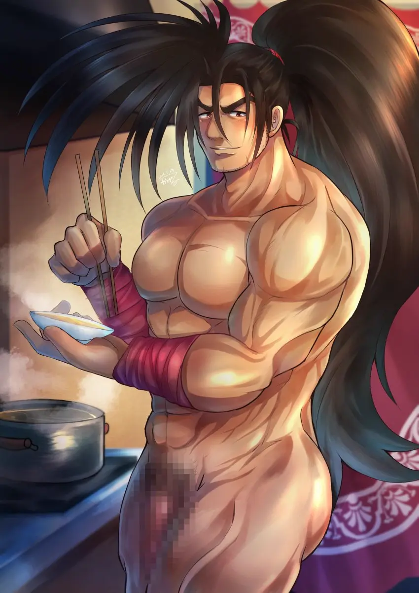 Image blush,hi_res,highres,looking_at_viewer,nipples,1boy,male,nude,penis,muscular,muscular_male,male_only,yaoi,completely_nude,censored,pubic_hair,bara,haohmaru,male_nipples,samurai_shodown,completely_nude_male,male_pubic_hair,2022,mofnyan