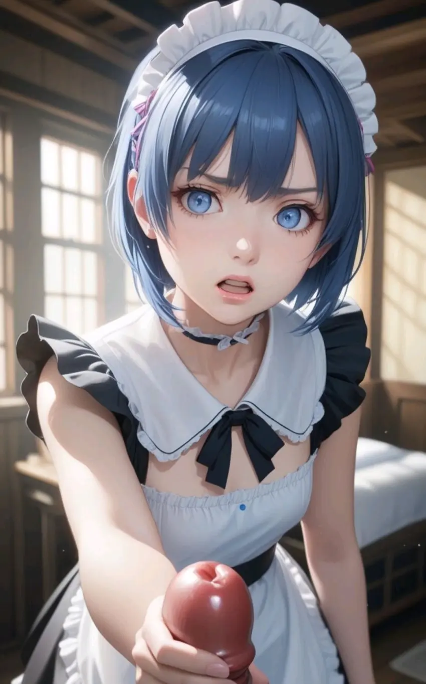 Image female,blue_eyes,blue_hair,penis,ai_generated,tagme,cock,dick,disgusted,disgusted_expression,disgusted_face,humiliation,maid,maid_outfit,maid_uniform,myaim,re:zero_kara_hajimeru_isekai_seikatsu,rem_(re:zero)