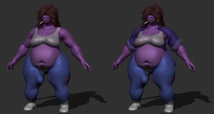 Image 1girls,big_breasts,breasts,female,female_only,big_ass,huge_ass,thick_thighs,humanoid,wide_hips,big_belly,huge_belly,huge_breasts,anthro,purple_skin,3d,chubby,chubby_female,3d_model,deltarune,overweight,overweight_female,susie_(deltarune),undertale,cigarette,fat_fetish