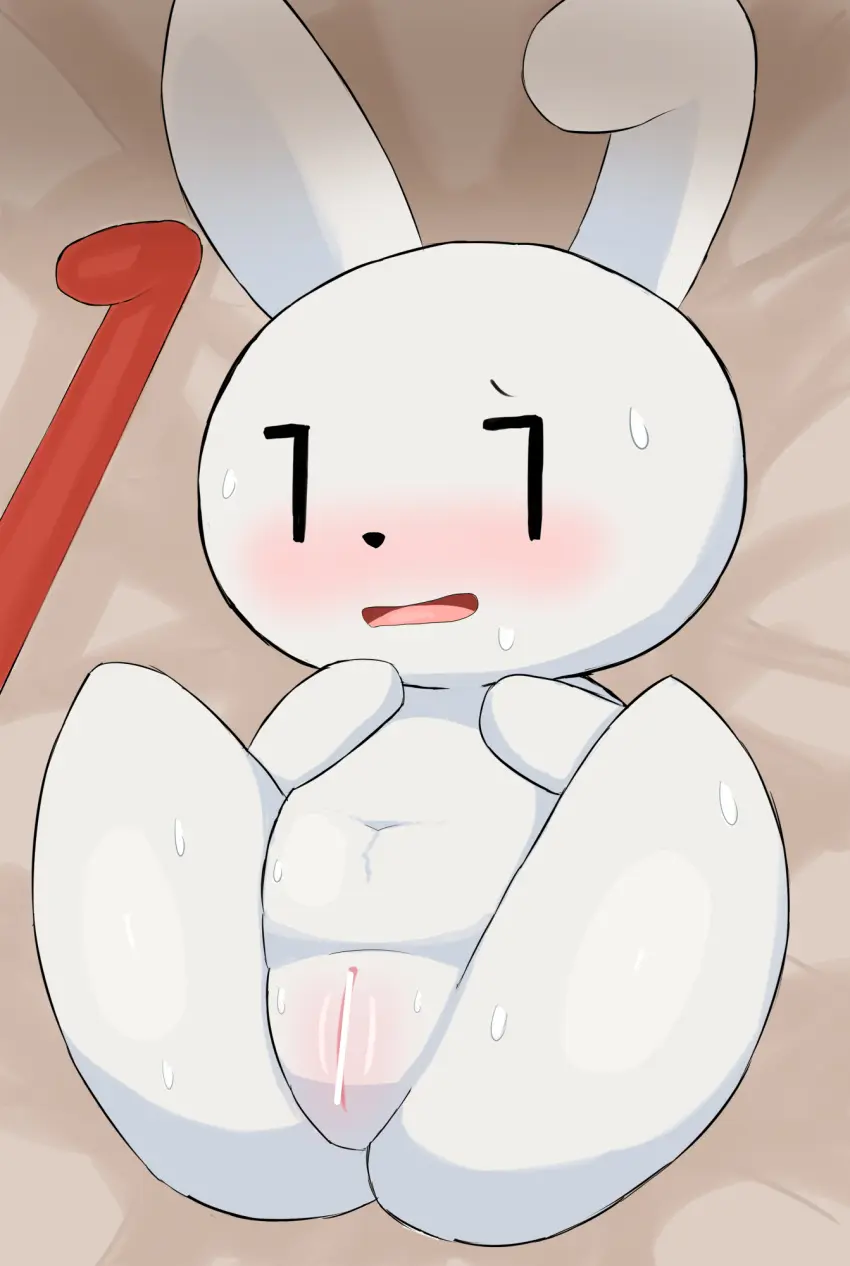 Image blush,female,hi_res,looking_at_viewer,open_mouth,solo,navel,pussy,sweat,lying,on_back,tongue,ass,belly,anthro,spread_legs,spreading,censored,on_bed,bed,bodily_fluids,fur,genitals,mammal,black_nose,glistening,sweaty_body,white_body,female_anthro,furniture,white_fur,lagomorph,leporid,my_number_mascot,rabbit,simple_eyes,simple_face,white_ears,white_pussy,semi-anthro,chibi,glistening_legs,glistening_thighs,majideyabe87679,pink_blush,pink_inner_pussy,pink_tongue,sweaty_belly,sweaty_genitalia,sweaty_legs,sweaty_pussy,white_butt
