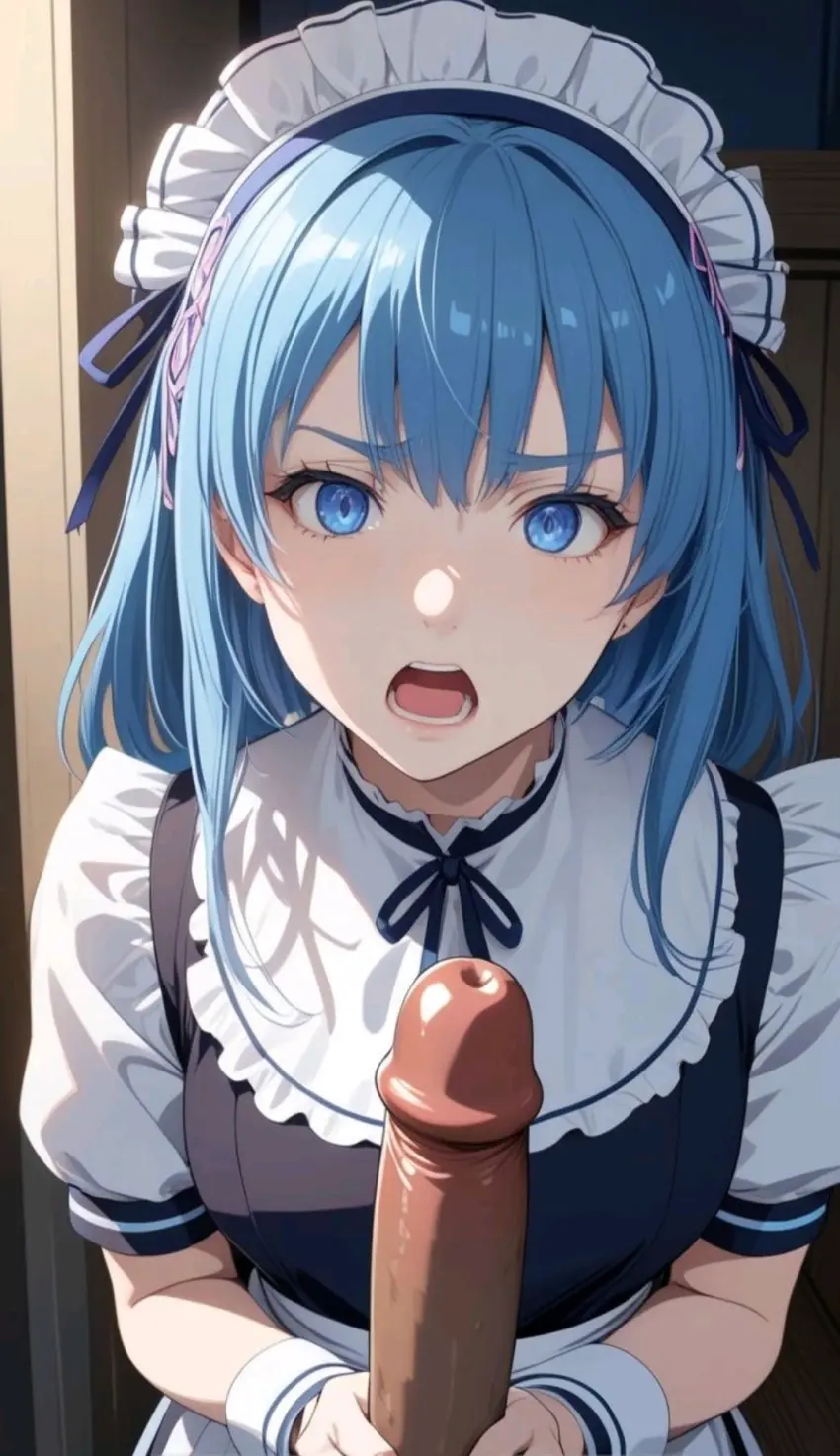Image female,blue_eyes,blue_hair,penis,ai_generated,tagme,cock,dick,disgusted,disgusted_expression,disgusted_face,humiliation,maid,maid_outfit,maid_uniform,myaim,re:zero_kara_hajimeru_isekai_seikatsu,rem_(re:zero)