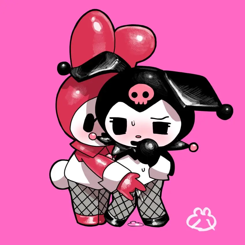 Image blush,clothing,female,hi_res,standing,sweat,tail,duo,headwear,eyelashes,headgear,anthro,pussy_juice,vaginal_penetration,genital_fluids,bodily_fluids,footwear,fur,mammal,black_eyes,fingering,pink_headwear,fishnets,glistening,legwear,white_body,female/female,1:1,white_fur,lagomorph,leporid,rabbit,shoes,chibi,pink_blush,vaginal_fluids,finger_fuck,leggings,black_clothing,black_footwear,costume,fishnet_clothing,fishnet_leggings,fishnet_legwear,glistening_clothing,glistening_footwear,kumahachl,reverse_bunny_costume,anthro_fingering_anthro,anthro_fingering_female,anthro_on_anthro,black_headgear,black_headwear,black_shoes,female_fingered,female_fingering_female,female_on_anthro,glistening_headgear,glistening_headwear,glistening_shoes,kuromi,my_melody,onegai_my_melody,pink_clothing,pink_footwear,pink_headgear,pink_nose,pink_shoes,pussy_juice_on_leg,sanrio,skull_symbol,white_tail