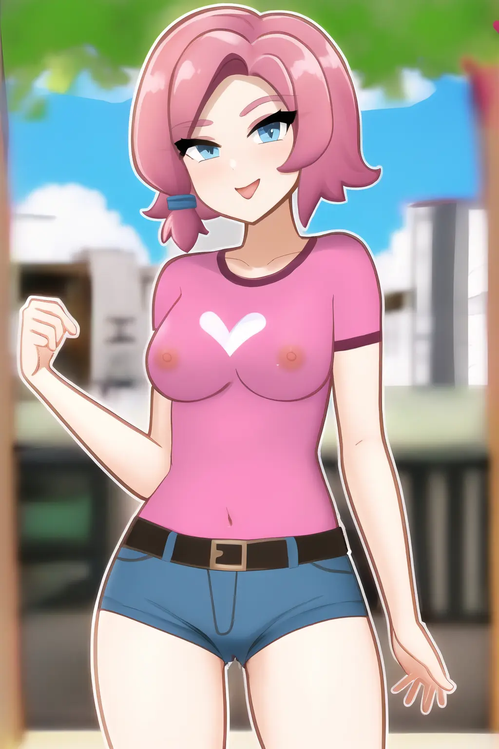 Image 1girls,female,female_only,human,solo,blue_eyes,ai_generated,pink_hair,tagme,bodypaint,maeve_(paladins),paladins,painted_clothes