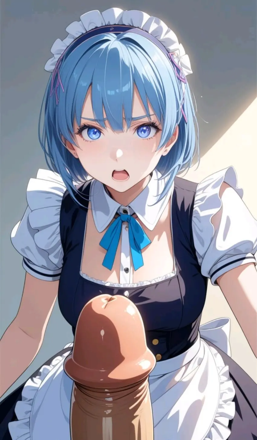 Image female,blue_eyes,blue_hair,penis,ai_generated,tagme,cock,dick,disgusted,disgusted_expression,disgusted_face,humiliation,maid,maid_outfit,maid_uniform,myaim,re:zero_kara_hajimeru_isekai_seikatsu,rem_(re:zero)