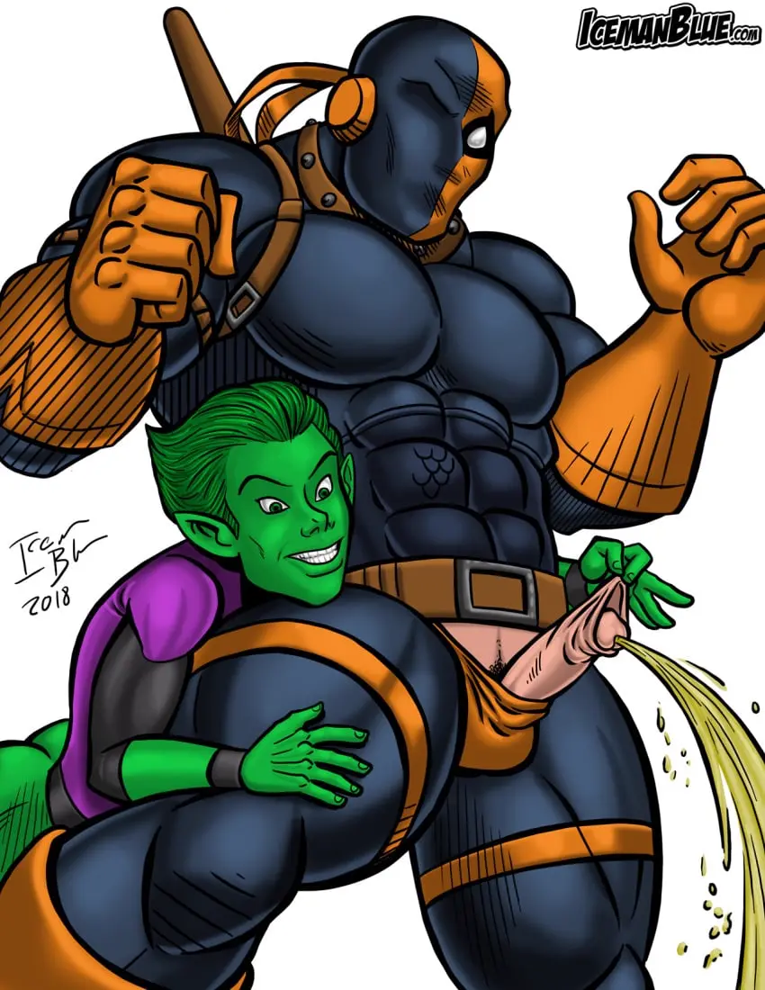 Image male,penis,erection,male_only,gay,small_penis,dc,dc_comics,boner,beast_boy,deathstroke,icemanblue,peeing,teen_titans