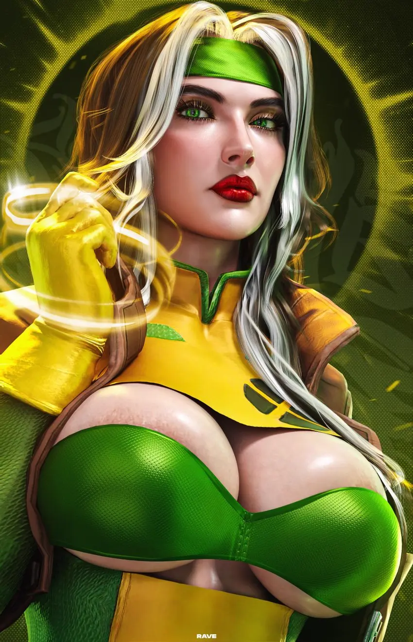 Image 1girls,big_breasts,breasts,female,female_only,large_breasts,solo,white_hair,cleavage,headband,huge_breasts,brown_hair,3d,marvel,marvel_comics,x-men,superheroine,anna_marie,mutant_(marvel),ravelent,rogue_(x-men),white_hair_streak