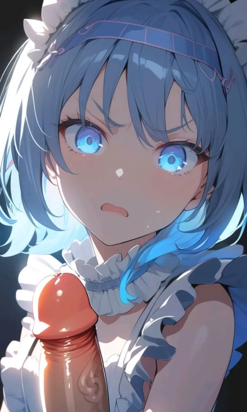 Image blue_eyes,blue_hair,penis,ai_generated,tagme,cock,original_character,dick,disgusted,disgusted_expression,disgusted_face,humiliation,maid,maid_outfit,maid_uniform,myaim
