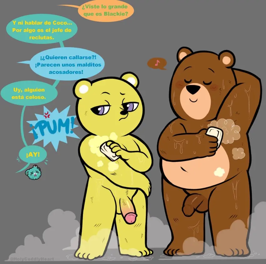 Image hi_res,male,nude,penis,duo,humanoid_penis,balls,anthro,text,genitals,mammal,translation_request,bear,humanoid_genitalia,bathing,blackie_(unicorn_wars),coco_(unicorn_wars),holycuddlyheart,unicorn_wars