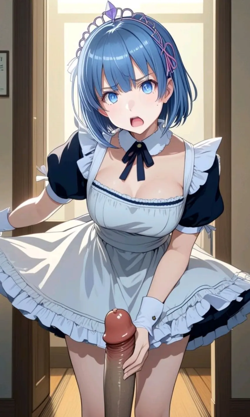 Image female,blue_eyes,blue_hair,penis,ai_generated,tagme,cock,dick,disgusted,disgusted_expression,disgusted_face,humiliation,maid,maid_outfit,maid_uniform,myaim,re:zero_kara_hajimeru_isekai_seikatsu,rem_(re:zero)