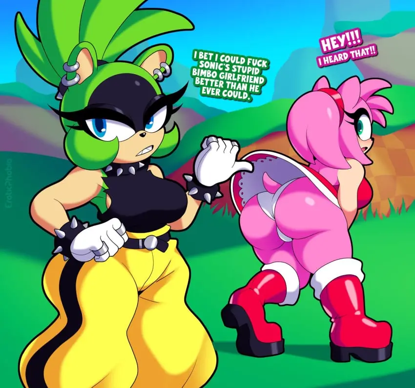 Image 1girls,clothed,clothing,female,pants,blue_eyes,ass,big_ass,big_butt,1futa,futa_on_female,futanari,intersex,eyelashes,pink_hair,anthro,green_eyes,thick_ass,thick_butt,green_hair,sharp_teeth,green_body,amy_rose,sega,sonic_(series),sonic_the_hedgehog_(series),imminent_sex,spiked_collar,eroticphobia,exposed_panties,hedgehog,hedgehog_humanoid,mobian_(species),sonic_the_hedgehog_(idw),surge_the_tenrec,tenrec,tenrec_humanoid,upskirt