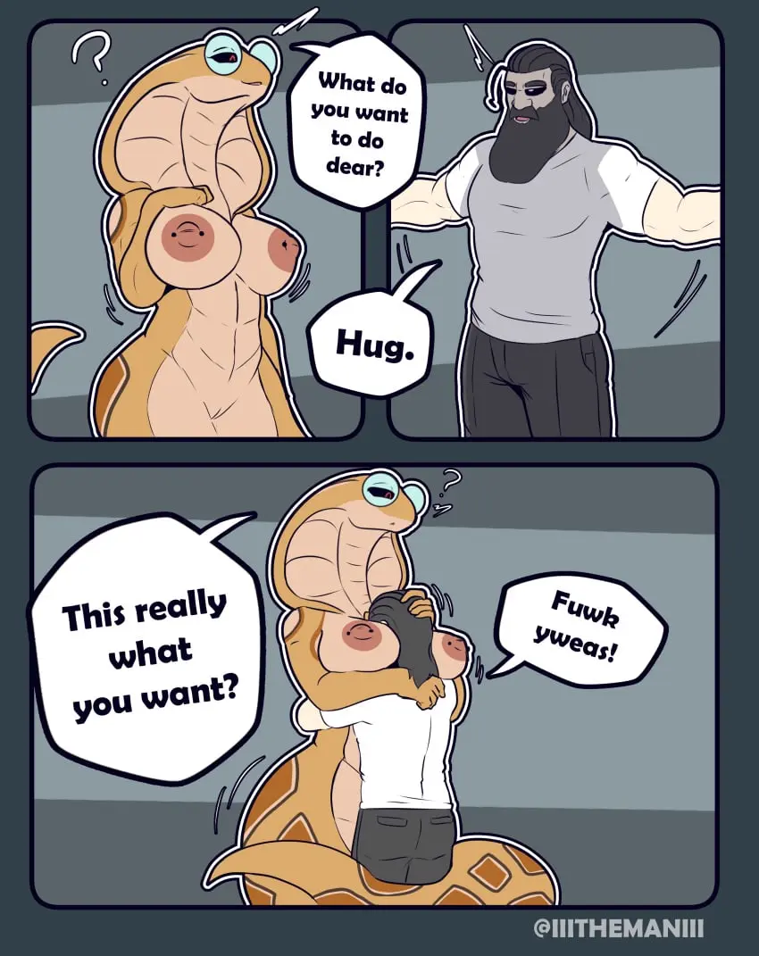 Image 1girls,big_breasts,breasts,clothed,clothing,female,grey_hair,hi_res,human,nipples,open_mouth,simple_background,male,nude,pussy,straight,duo,eyewear,glasses,hair,male/female,anthro,piercing,text,couple,absurd_res,comic,couple_(romantic),fur,genitals,mammal,dialogue,english_text,2024,reptile,scalie,nipple_piercing,fingers,speech_bubble,profanity,beard,wholesome,facial_hair,apode,draconcopode,embrace,eyewear_only,glasses_only,hug,legless,naga,serpentine,snake,snake_hood,the_man,the_man_(character),viper_(x-com),wearing_glasses,wholesome_hug,wholesome_nudity,x-com,xcom_2