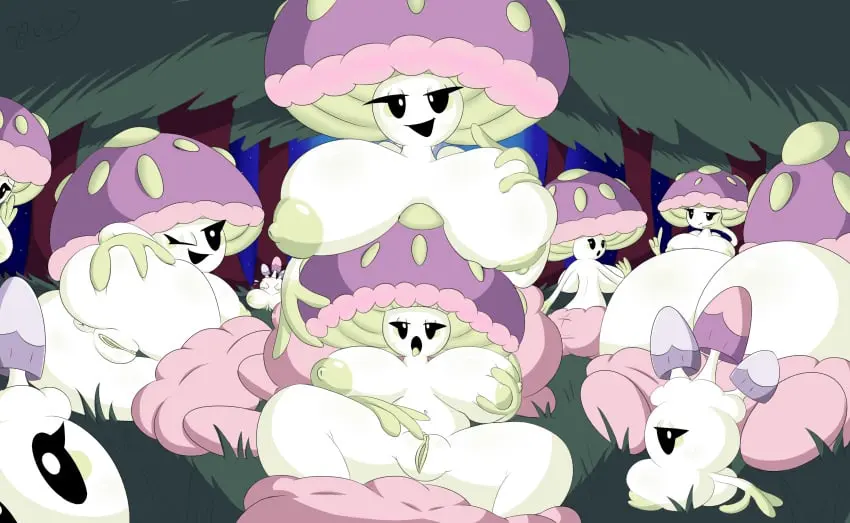 Image big_breasts,breasts,female,hi_res,looking_at_viewer,nipples,open_mouth,smile,pokemon,pokemon_(species),pussy,tongue_out,tongue,ass,humanoid,areola,digital_media_(artwork),eyelashes,huge_breasts,anus,nintendo,night,genitals,black_eyes,breast_grab,white_body,green_body,tree,breast_squish,squish,forest,plant,group,elemental_creature,elemental_humanoid,hand_on_butt,butt_grab,fungi_fauna,fungus,generation_7_pokemon,hand_on_breast,morelull,mushroom,shiinotic,xelius