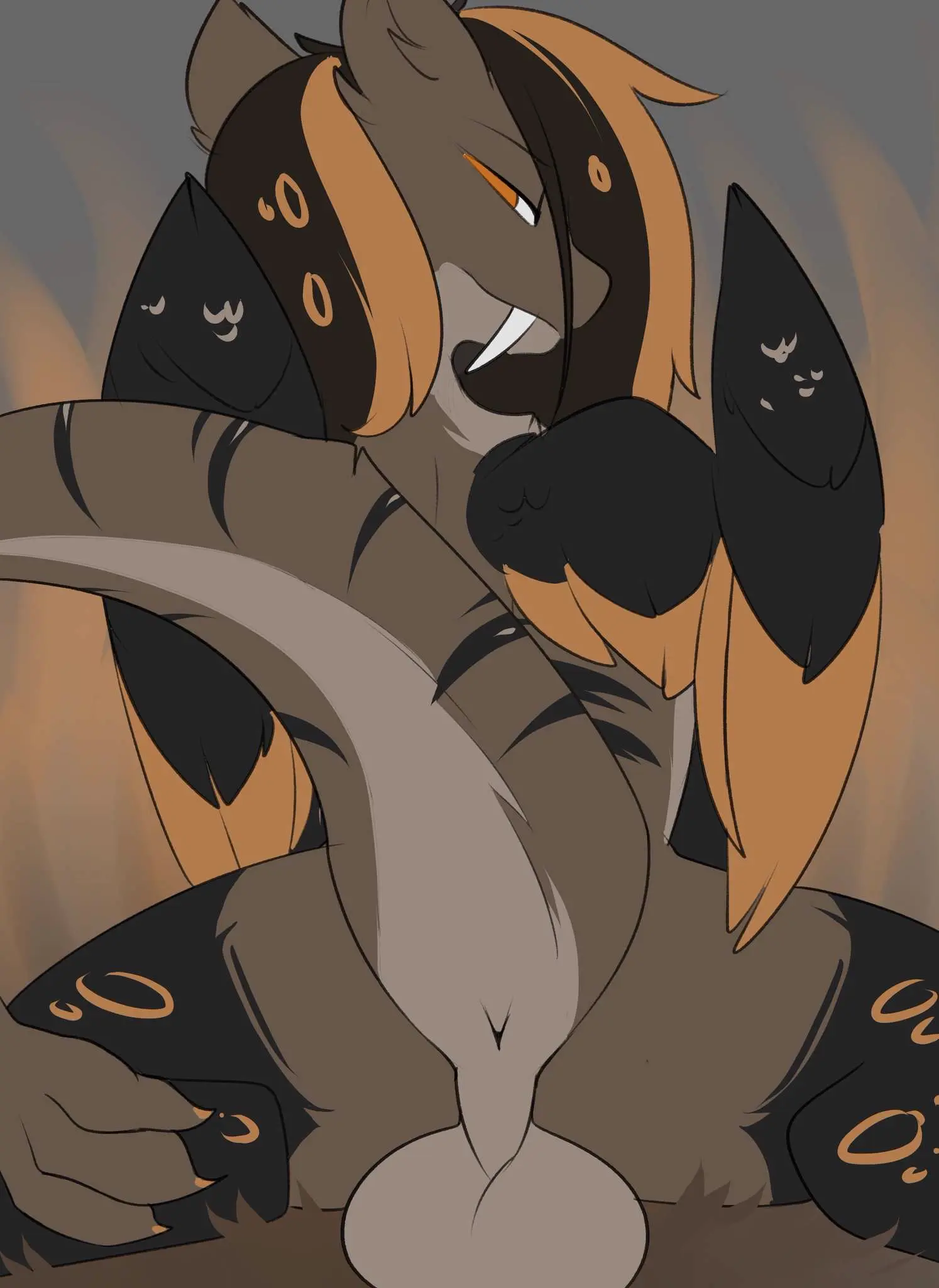 Image hi_res,looking_at_viewer,solo,male,tail,looking_back,orange_eyes,teeth,balls,wings,anus,big_balls,fur,genitals,multicolored_body,multicolored_fur,claws,fangs,hasbro,my_little_pony,markings,tail_markings,feral,stripes,backsack,spots,spotted_body,spotted_fur,beardie_(artist),black_legs,chimera,circle_(marking),draconequus,feathery_wings,folded_wings,ra'liva,sabertooth_(anatomy),striped_body,striped_fur,striped_markings,striped_tail,tail_anus,tail_claws