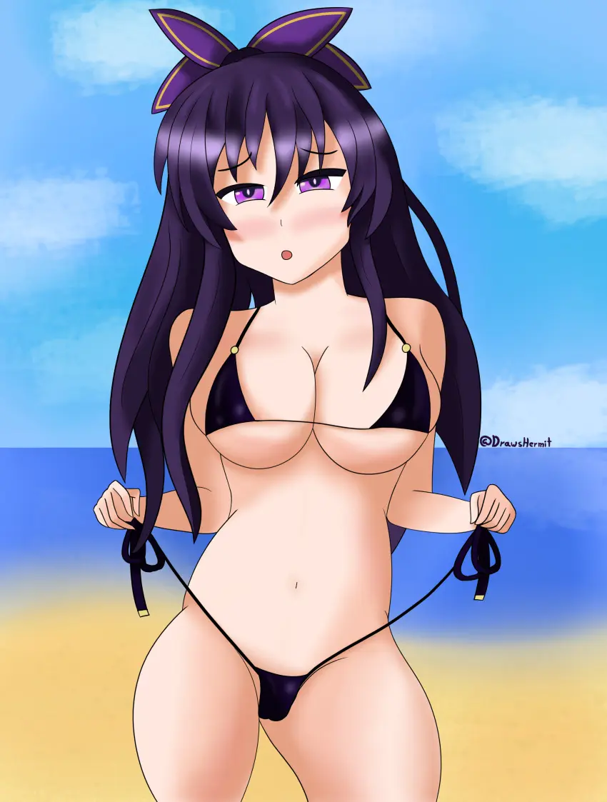Image 1girls,breasts,female,female_only,large_breasts,bikini,bra,beach,purple_hair,young,thong,younger_female,sensual,date_a_live,yatogami_tohka