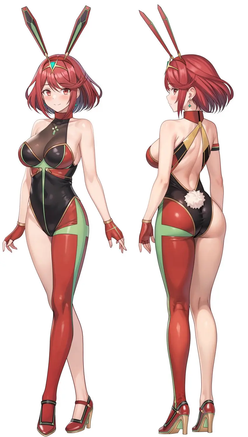Image 1girls,big_breasts,breasts,female,red_eyes,short_hair,red_hair,earrings,milf,jewelry,absurd_res,rabbit_ears,nintendo,high_heels,core_crystal,pyra,xenoblade_(series),xenoblade_chronicles_2,bunnysuit,bodysuit,high_res,rabbit_tail,side_bangs,transparent_background,vodka13