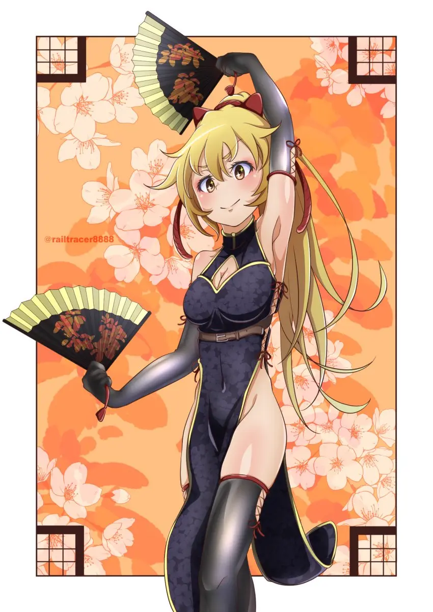 Image 1girls,female,female_only,long_hair,solo,gloves,yellow_eyes,blonde_hair,stockings,teenager,teenage_girl,cute,no_panties,bottomless,young,younger_female,chinese_clothes,chinese_dress,chinese_fan,cute_girl,fan,qipao,shokuhou_misaki,slim_girl,sparkling_eyes,to_aru_majutsu_no_index