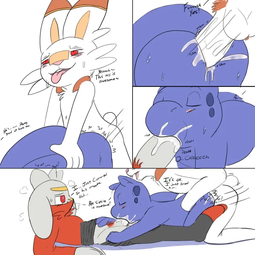 Image blush,clothed,clothing,hi_res,open_mouth,pants,cum,cum_in_mouth,group_sex,male,oral,pokemon,pokemon_(species),sweat,threesome,tongue_out,tongue,sex,fellatio,anal,anal_sex,cum_in_ass,male/male,teeth,anthro,pants_down,cum_inside,nintendo,penetration,genital_fluids,bodily_fluids,mammal,dialogue,partially_clothed,oral_penetration,reptile,scalie,spitroast,drinking_cum,penile,lagomorph,leporid,rabbit,group,trio,pubes,buckteeth,generation_8_pokemon,scorbunny,bottomwear,bottomwear_down,drinking,game_freak,twerpishimp,belly_rub,dirty_talk,lizard,raboot