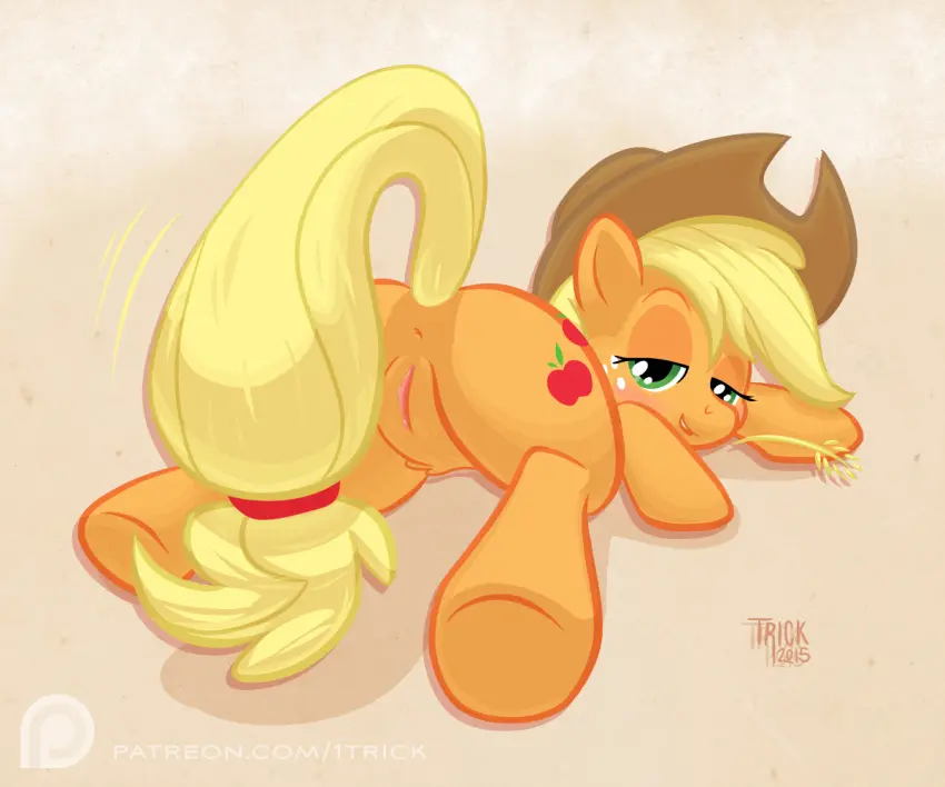 Image clothing,female,solo,pussy,hat,headwear,headgear,shadow,anus,green_eyes,genitals,mammal,friendship_is_magic,hasbro,my_little_pony,equid,equine,horse,pony,1trick,6:5,applejack_(mlp)