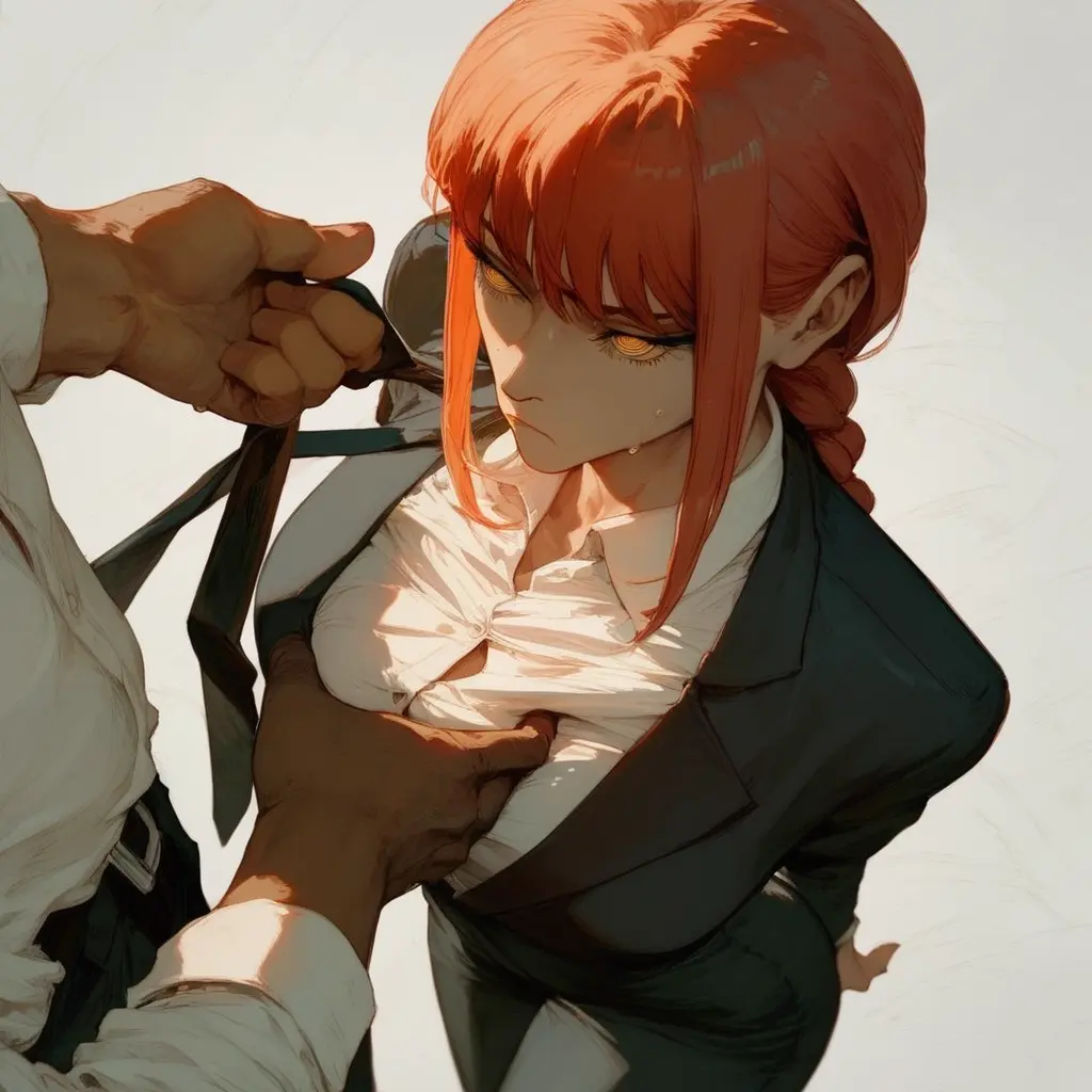 Image breasts,female,1boy,male,red_hair,ai_generated,braid,breast_grab,dominant_male,submissive_female,rape,undressing,height_difference,chainsaw_man,makima_(chainsaw_man),formal_wear,l-major,office_lady,sexual_harassment