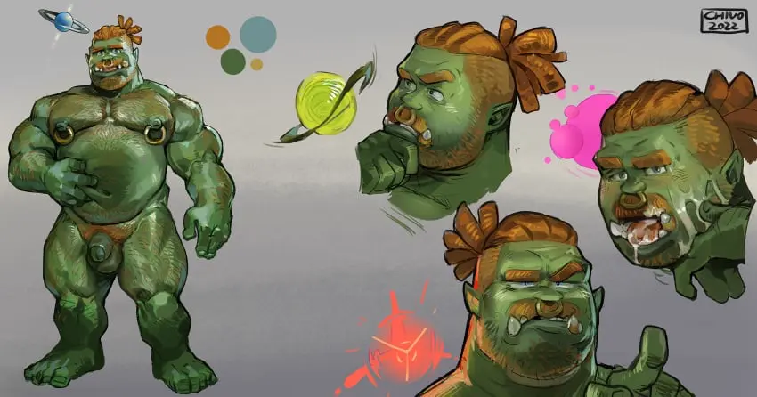 Image blush,highres,looking_at_viewer,nipples,smile,standing,1boy,cum,cum_in_mouth,male,nude,penis,thick_thighs,thighs,uncensored,muscular,muscular_male,male_only,yaoi,belly,orange_hair,overalls,piercing,completely_nude,green_skin,facial,original,pointy_ears,pubic_hair,bara,bulge,male_pubic_hair,flaccid,undercut,multiple_views,frown,male_focus,nipple_piercing,torn_clothes,abs,colored_skin,full_body,pectorals,plump,beard,orc,tusks,facial_hair,full_beard,large_pectorals,hairy,bare_pectorals,navel_hair,mature_male,nipple_rings,reference_sheet,sparse_arm_hair,belly_grab,chivo_(kalchivo),denim_overalls,dreadlocks,energy_ball,farmer,huge_eyebrows,monster_boy,nose_piercing,nose_ring,second-party_source,thick_chest_hair,thick_leg_hair,thick_mustache,torn_overalls,vael_(bulph),expressions,hand_on_own_chin,index_finger_raised,pointing,pointing_forward,stroking_own_chin
