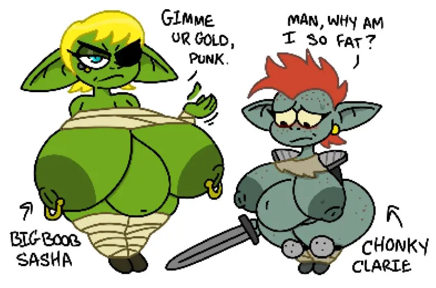 Image female,red_hair,big_belly,blonde_hair,chubby,chubby_female,nipple_piercing,bbw,goblin_female,theslashfive,drooping_breasts,floppy_breasts,goblins,middle_earth,weight_conscious