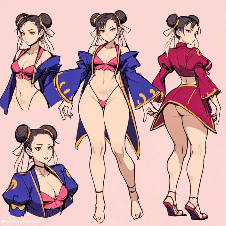 Image 1girls,breasts,clothing,female,female_only,large_breasts,light-skinned_female,light_skin,bikini,thick_thighs,wide_hips,ai_generated,twin_buns,cleavage,brown_hair,capcom,chun-li,street_fighter,remicorner
