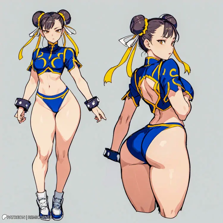Image 1girls,breasts,clothing,female,female_only,large_breasts,light-skinned_female,light_skin,bikini,thick_thighs,wide_hips,ai_generated,twin_buns,cleavage,brown_hair,capcom,chun-li,street_fighter,remicorner