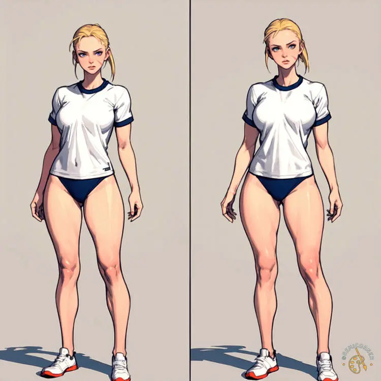 Image female,ai_generated,school_uniform,gym_uniform,capcom,street_fighter,cammy_white,fighting_game,gym_clothes