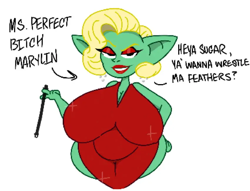 Image big_breasts,breasts,female,big_ass,big_butt,big_belly,color,blonde_hair,red_dress,big_nipples,big_thighs,big_areola,blonde_female,toony,goblin,cartoony,goblin_female,theslashfive,cocktail_dress,toon