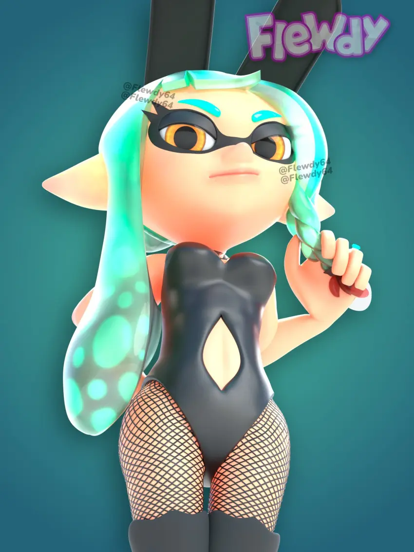 Image female,solo,stockings,bunny_ears,green_hair,bunnysuit,splatoon,splatoon_2,splatoon_3,inkling,inkling_girl,blowtayy,bunnygirl,flewdy