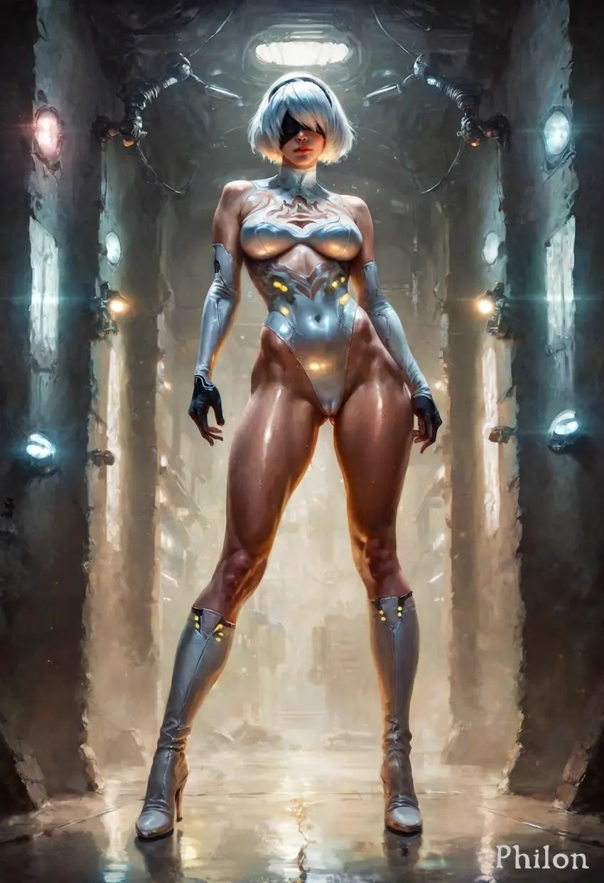 Image 1girls,breasts,female,shiny_skin,solo,standing,white_hair,elbow_gloves,gloves,short_hair,thighs,ai_generated,bare_shoulders,hairband,ass_visible_through_thighs,medium_breasts,stable_diffusion,lips,mole,cameltoe,realistic,high_heels,covered_navel,fingerless_gloves,leotard,highleg,highleg_leotard,full_body,boots,blindfold,high_heel_boots,skin_tight,black_blindfold,covered_eyes,nier:_automata,philon,yorha_2b