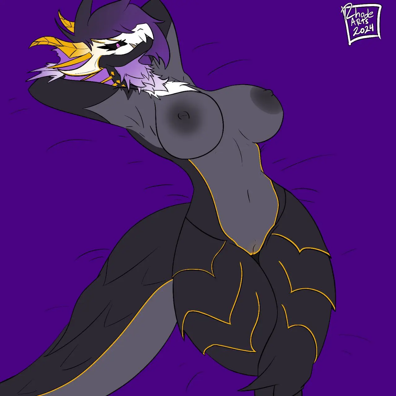 Image breasts,female,hi_res,looking_at_viewer,solo,nude,pussy,tail,bedroom_eyes,seductive,digital_media_(artwork),solo_focus,hair,anthro,mythology,bed,genitals,mammal,horn,narrowed_eyes,scales,scalie,furniture,mythological_creature,dragon,mythological_scalie,capcom,female_dragon,elder_dragon,malzeno,monster_hunter,rhode_arts
