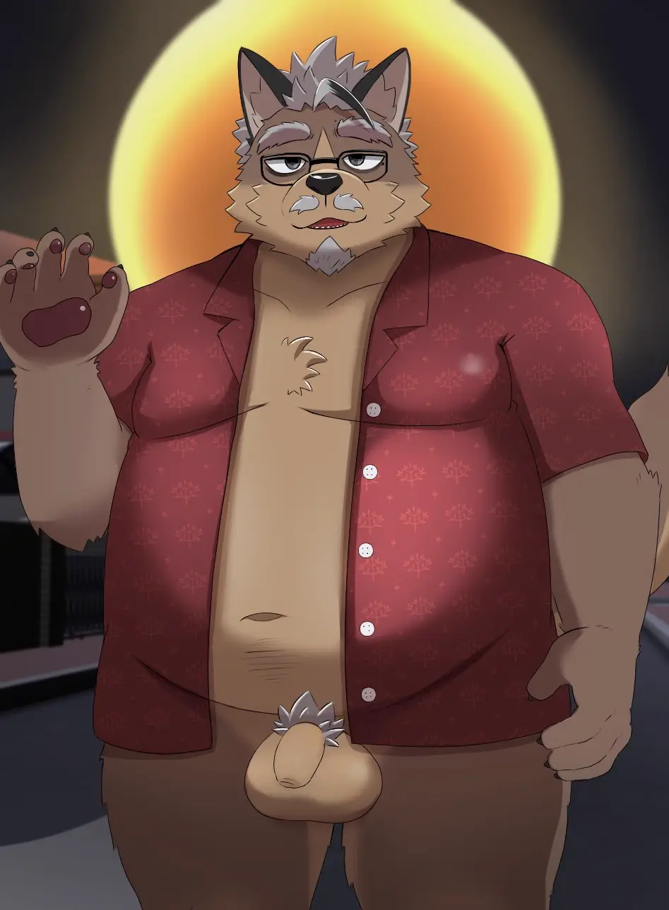Image clothed,clothing,hi_res,open_shirt,shirt,solo,male,navel,penis,belly,big_belly,balls,eyewear,glasses,anthro,moon,big_balls,flaccid,canid,canine,canis,genitals,mammal,wolf,2024,topwear,pubes,overweight,humanoid_hands,open_clothing,moobs,overweight_male,kemono,open_topwear,inugamihito