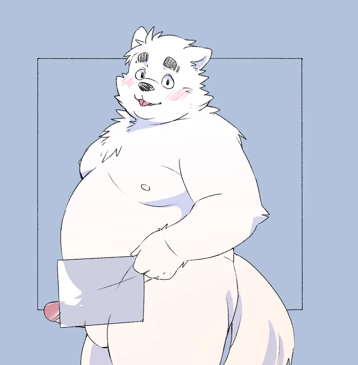 Image blush,hi_res,nipples,solo,male,penis,erection,belly,big_belly,balls,anthro,canid,canine,canis,domestic_dog,genitals,mammal,2024,overweight,humanoid_hands,moobs,overweight_male,kemono,inunoshippo