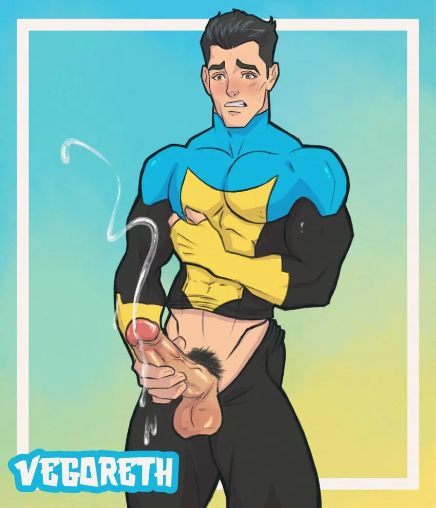 Image solo,1boy,black_hair,cum,male,male_only,solo_focus,dark_hair,masturbation,male_focus,solo_male,invincible,masculine,invincible_(superhero),mark_grayson,vegoreth