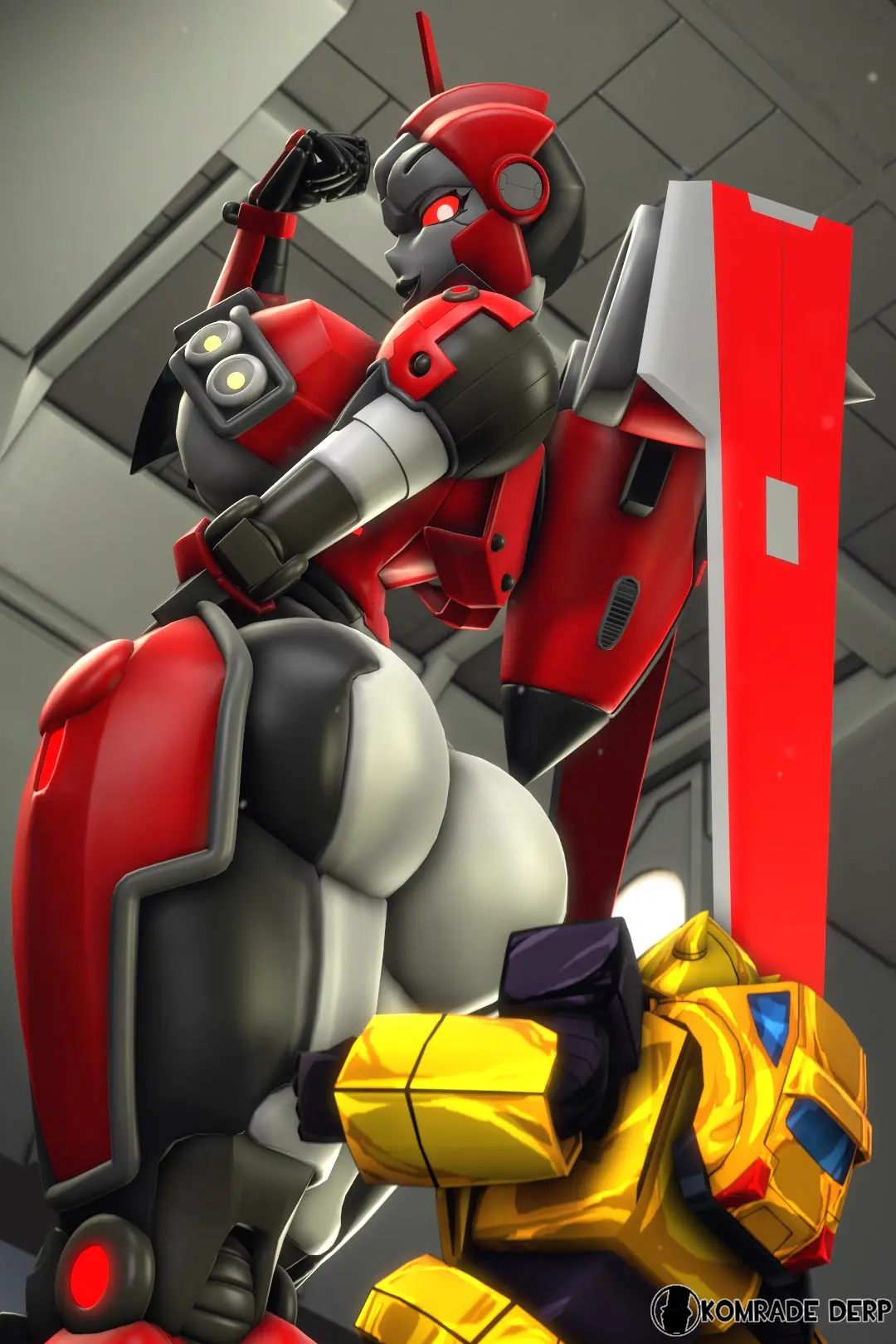 Image big_breasts,breasts,female,thick_thighs,3d,robot_girl,transformers,bumblebee_movie,shatter_(transformers),komradederp,bumblebee_(transformers),kissable_lips
