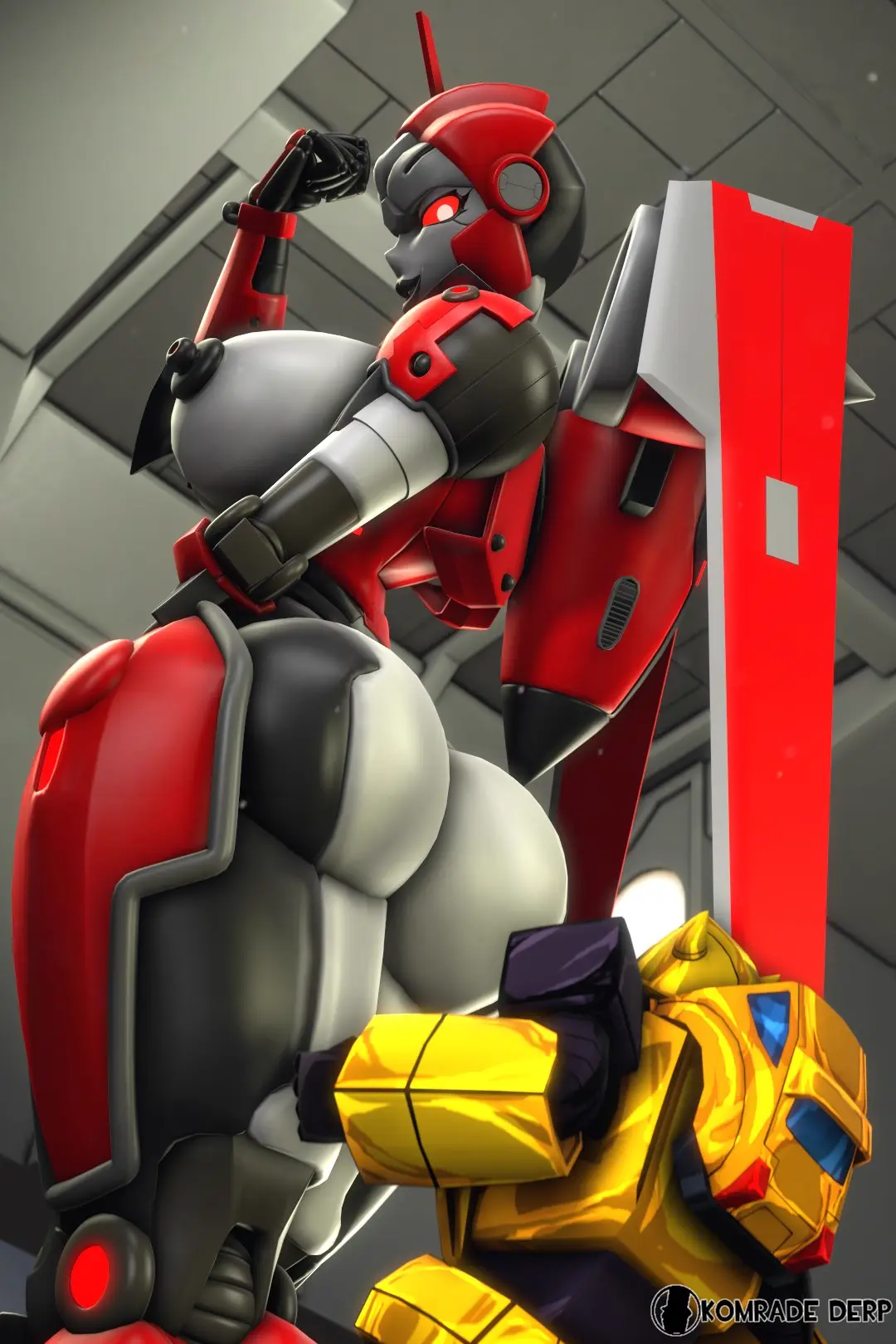 Image big_breasts,breasts,female,thick_thighs,3d,robot_girl,transformers,bumblebee_movie,shatter_(transformers),komradederp,bumblebee_(transformers),kissable_lips