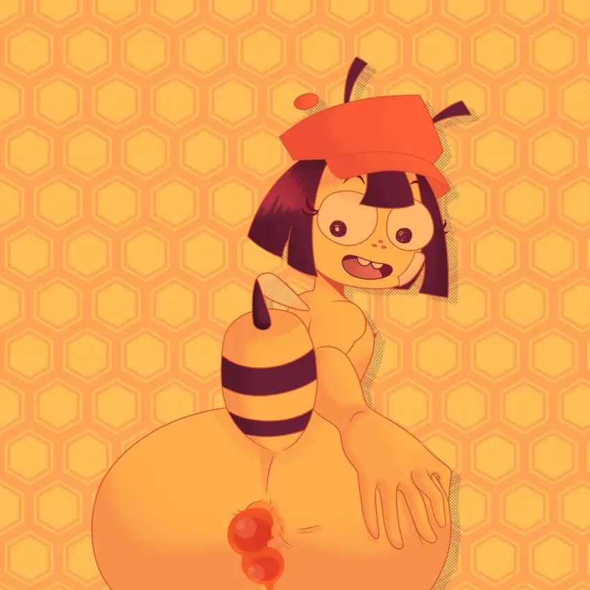 Image female,nude,hat,anthro,nude_female,anus,original_character,big_eyes,ass_focus,oc,bandage,anal_insertion,buckteeth,yellow_skin,bee,elwilsjeje,honey,liquid,pelusa,stinger,stinkify