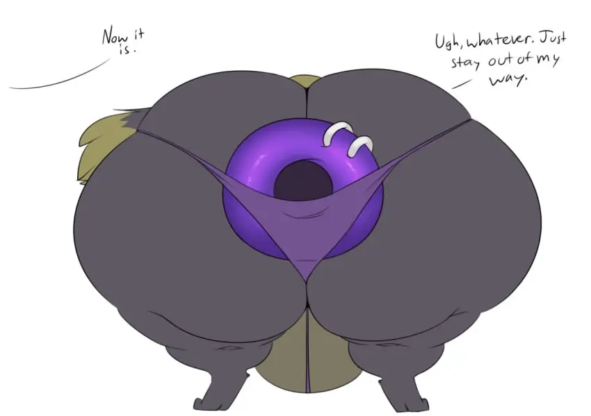 Image 2023,female,simple_background,solo,white_background,ass,big_butt,huge_butt,digital_media_(artwork),anthro,piercing,text,anus,canid,mammal,dialogue,english_text,expansion,hyper_butt,hyper,digitigrade,purple_anus,offscreen_character,robertge,anal_piercing,butt_expansion