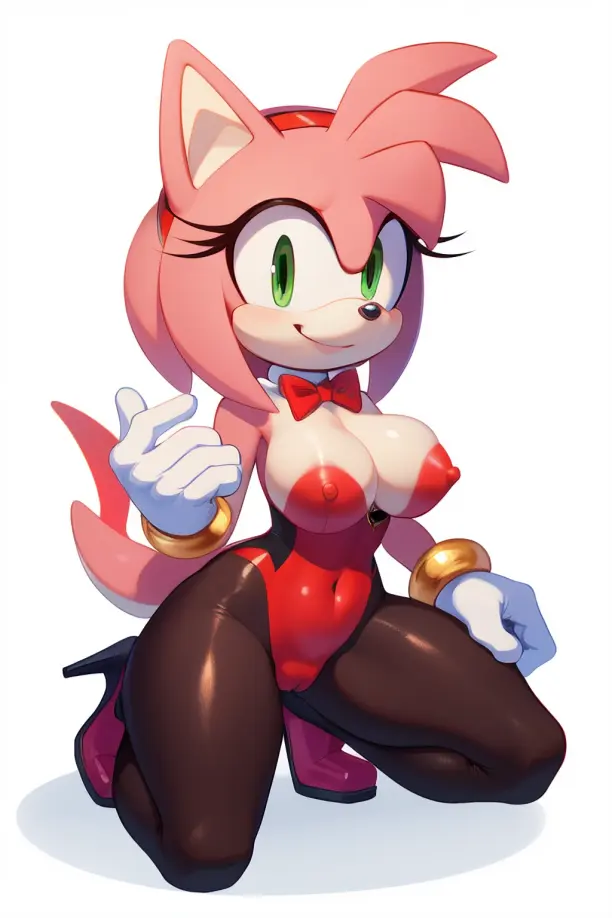 Image breasts,female,female_only,looking_at_viewer,smile,solo,gloves,thick_thighs,kneeling,smiling,smiling_at_viewer,ai_generated,eyelashes,hairband,green_eyes,curvy,curvy_figure,white_gloves,bunnysuit,5_fingers,amy_rose,sega,sonic_(series),sonic_the_hedgehog_(series),pixai,pantyhose,anthropomorphic,pink_fur,hedgehog,hedgehog_humanoid,black_pantyhose,rings,red_hairband,pink_spines,spines,red_bowtie,red_heels,rings_on_wrists