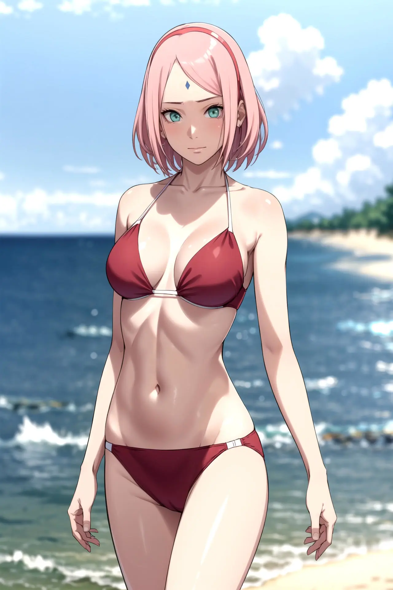 Image 1girls,blush,breasts,female,female_only,light-skinned_female,light_skin,long_hair,looking_at_viewer,smile,solo,bikini,small_breasts,thighs,milf,wide_hips,water,ocean,ai_generated,solo_focus,pink_hair,green_eyes,stable_diffusion,swimsuit,pale-skinned_female,petite,nai_diffusion,shoulder_length_hair,curvy_figure,pale_skin,pinup,mature_female,petite_body,curvaceous,mature,naruto,naruto_(series),sakura_haruno,boruto:_naruto_next_generations,front_view,facial_mark,facing_viewer,bob_cut,boobeetan,forehead_mark,paipan,seaside