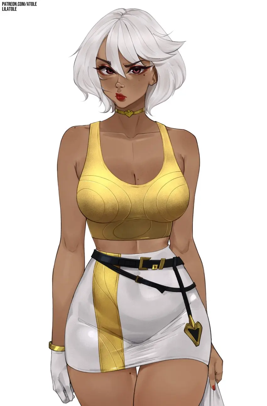 Image 1girls,big_breasts,breasts,female,female_only,hi_res,highres,large_breasts,looking_at_viewer,red_eyes,white_hair,thick_thighs,thighs,dark_skin,freckles,sports_bra,artist_name,belly,belly_button,cleavage,huge_breasts,fortnite,nail_polish,mole,mole_on_breast,shoulder_length_hair,necklace,dark-skinned_female,greek_mythology,mole_under_eye,red_lipstick,skirt,white_gloves,makeup,belt,lipstick,high_resolution,fortnite:_battle_royale,fully_clothed,painted_nails,white_skirt,black_eyebrows,plump_thighs,one_glove,lilatole,fat_thighs,aphrodite,aphrodite_(fortnite),belt_buckle,artist_website,confused_look,fat_breasts,golden_bra,golden_clothing,not_impressed,painted_fingernails,website_logo