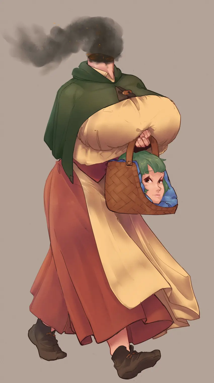 Image 1girls,big_breasts,breasts,female,original_character,green_hair,cantankeravian,basket,dullahan,funny