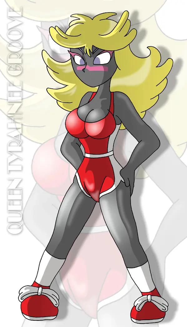 Image female,sportswear,purple_eyes,socks,yellow_hair,facial_mark,alien,alien_girl,looney_tunes,warner_brothers,alien_humanoid,hands_on_hips,duck_dodgers,martian,martian_(duck_dodgers),queen_tyr'ahnee,x^j^kny,red_shoes,wig