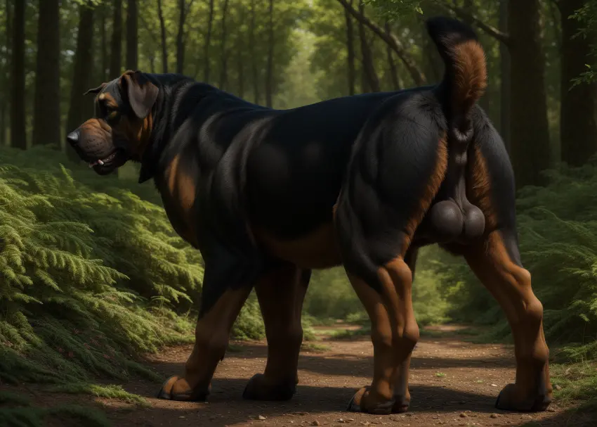 Image brown_eyes,hi_res,open_mouth,solo,standing,male,ass,ai_generated,balls,anus,presenting,canid,canine,canis,domestic_dog,fur,genitals,mammal,multicolored_body,multicolored_fur,claws,black_body,detailed,black_nose,outside,tree,presenting_hindquarters,brown_fur,forest,plant,brown_body,detailed_background,short_tail,feral,perineum,floppy_ears,black_fur,black_claws,puffy_anus,canine_teeth,three-quarter_view,black_anus,blp,whisker_spots,detailed_fur,shrub,black_balls,black_perineum,glossy_fur,mastiff,molosser,short_fur